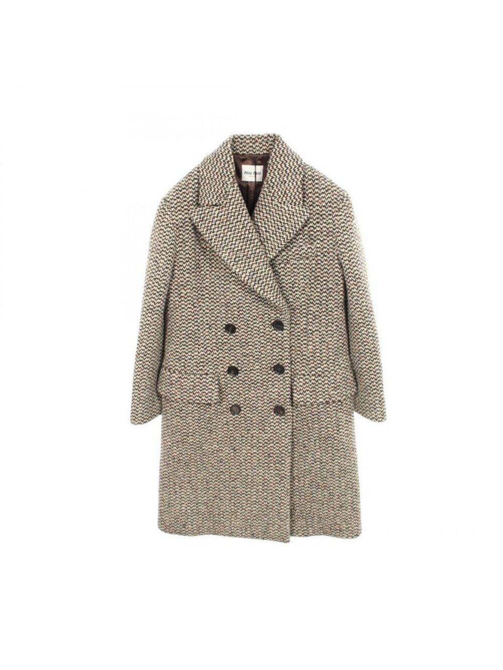 Miu Miu Tweed Double Breasted Dark Brown Wool Coat
